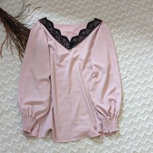 Blush Pink Long Sleeve w/ Black Lace Detail XXL Blouse